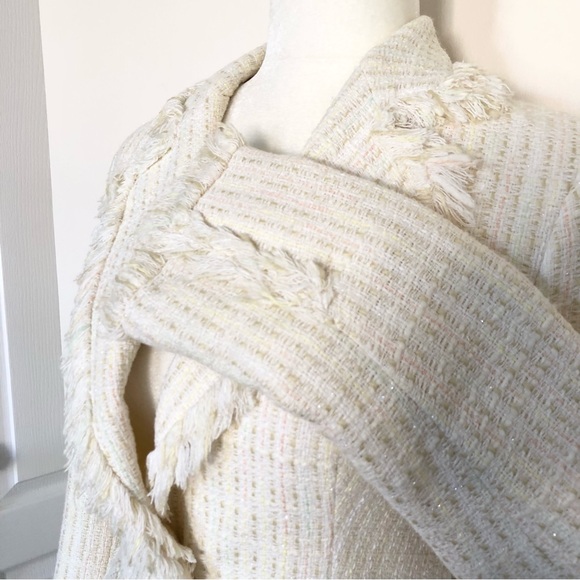 Zara Women’s Cream Sparkly Tweed Fringe Trim Blazer Jacket Size 4 - Picture 9 of 13